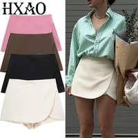HXAO Women's Skirt Shorts Summer Beige Black Skirt Pants Woman Office High Waist Skort For Women Asymmetrical Pink Brown Skirt