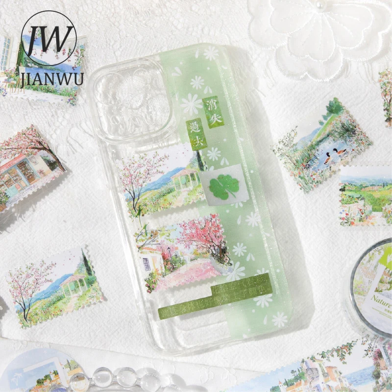 JIANWU 자연 스탬프 시리즈 빈티지 시즌 식물 꽃 눈 풍경 재료 콜라주 테이프 크리에이티브 DIY 저널 문구