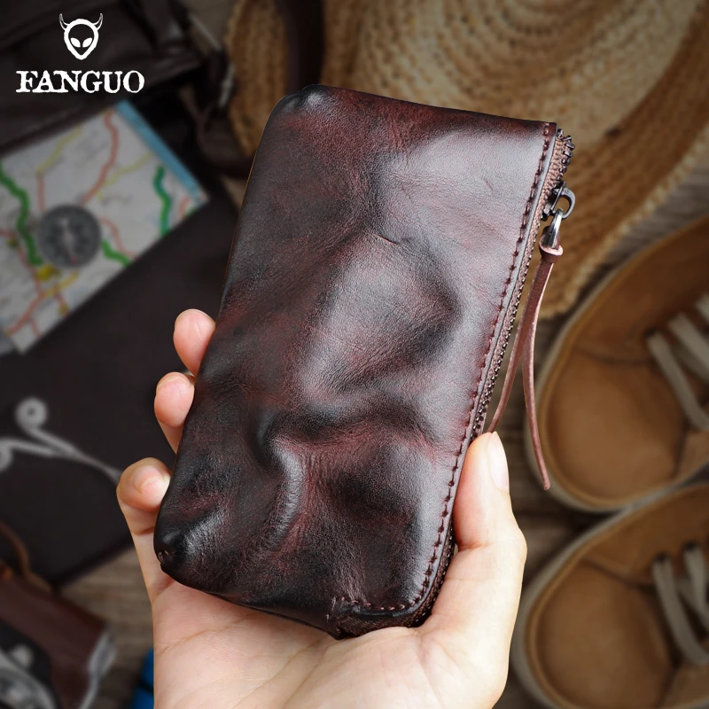 Retro Genuine Leather Coin Purse Handmade Slim Leather Card Holder Zipper  Money Bag Casual Small Mini Coin Pocket - AliExpress