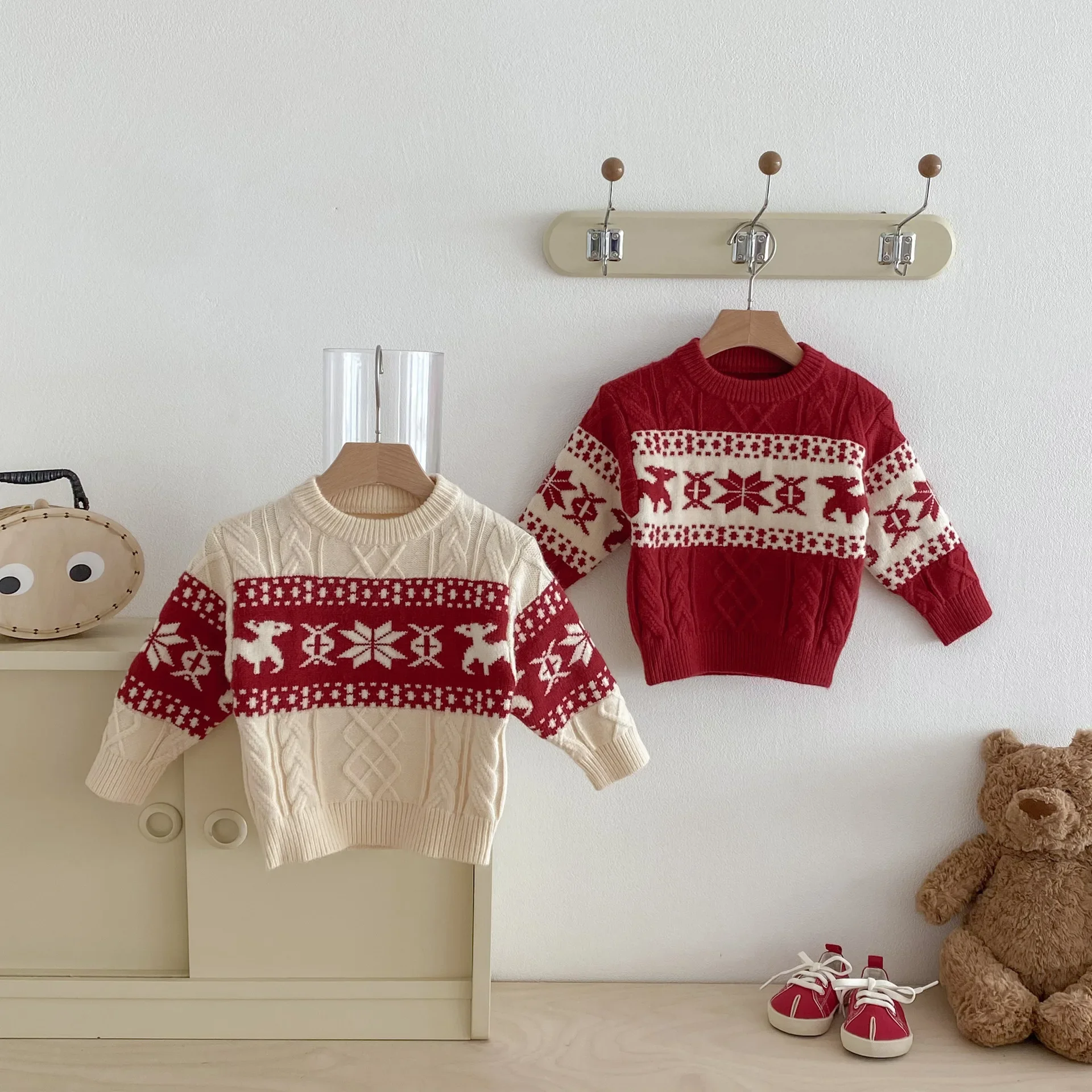 1-7Y Kids Sweaters Christmas Knit Wear Snow Flower Knit Pullover Girls Sweaters Winter Warm Outfit