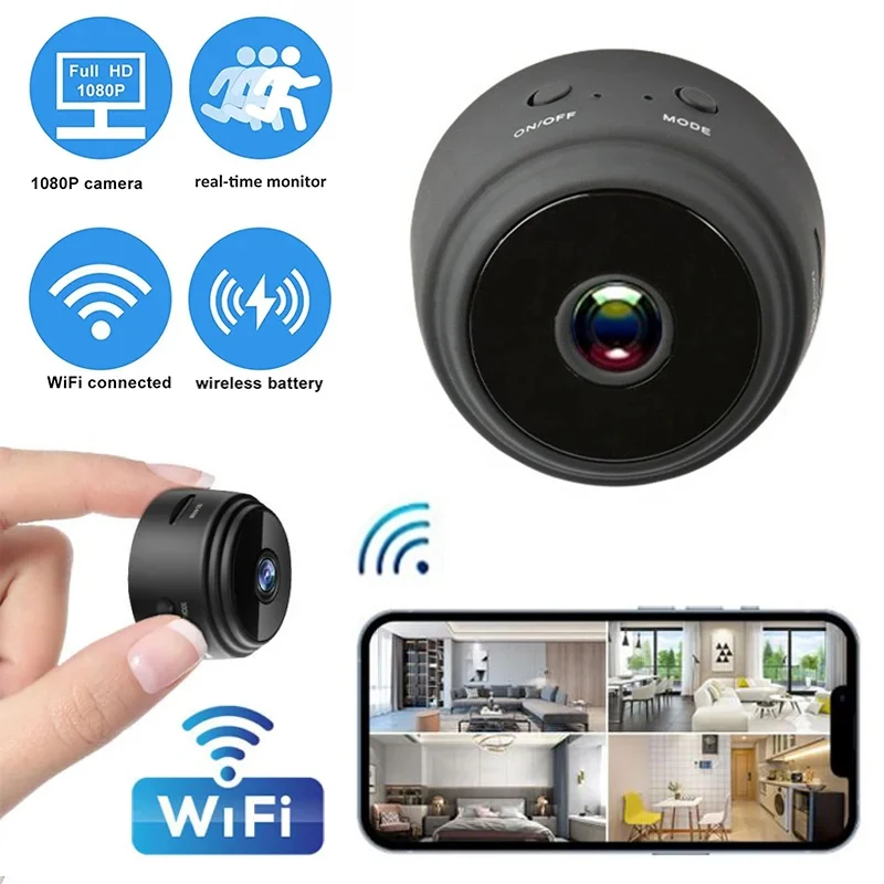 Mini Câmera De Vigilância Por Vídeo WiFi, Proteção De Segurança Secreta Em Casa, Filmadoras Remotas, HD 1080P, IP, A9