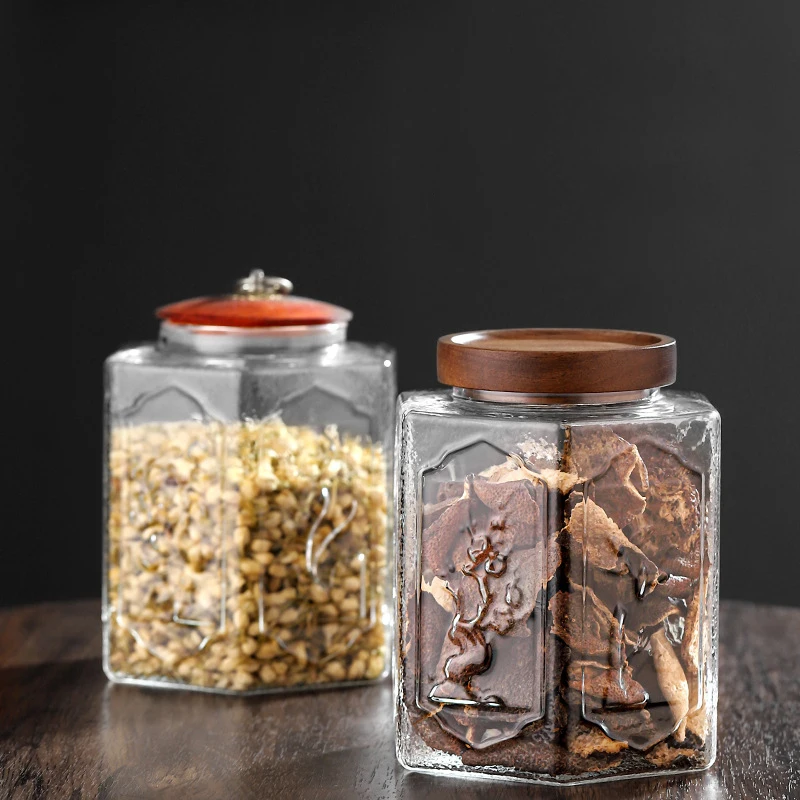 

Wooden Lid Storage Jar Tangerine Peel Jar High Borosilicate 1500ML Glass Sealed Jar Dried Fruit Jar Seasoning Jar with Lid