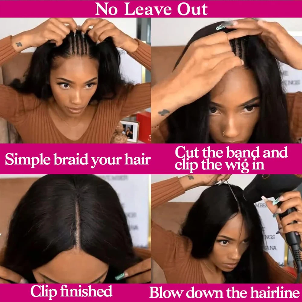 Cheap V Part Half Wig Human Hair 36 inches 250 Density Remy Human Hair Wigs Bone Straight Glueless Wig Human Hair Redy To Wear