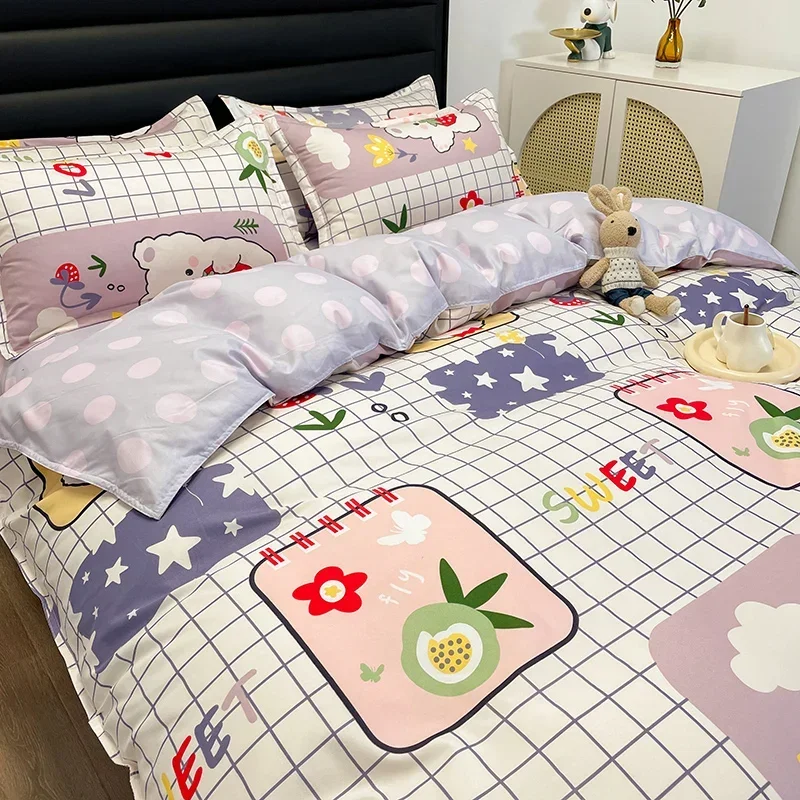 

3/4pcs Cute Strawberry Bear Bedding Set Kawaii Twin Full Queen King Size Bedroom Quilt Duvet Cover Bed Sheet With Pillow Case
