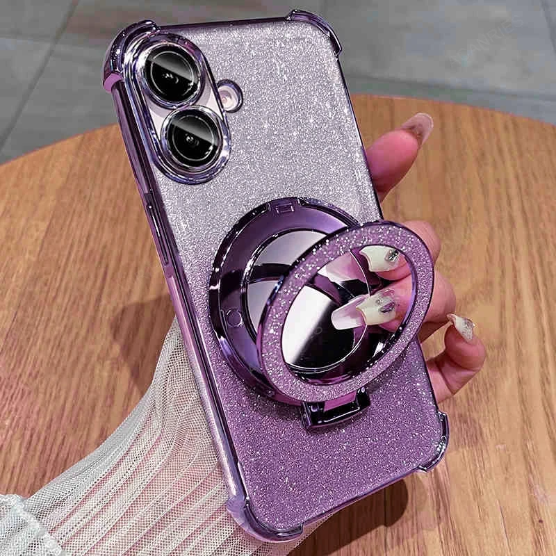 Four-Corner Anti-Shock Plating Case with Makeup Mirror Stand Cover