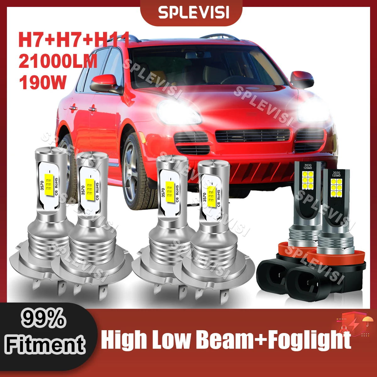 Automobile Led Headlight H7 + H7 + H11High Beam Low Beam Fendinebbia Combo Kit 9V-24V Per Porsche Cayenne 2003 2004 2005 2006 Lampada Per Auto
