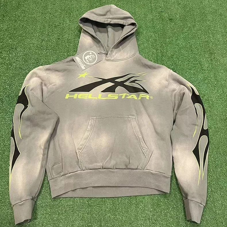 

NEW Color Print Hellstar Sport Logo Hoodie Men Women Wash Grey Hoodie Vintage Hooded Pullovers Hip Hop Cotton Sweatshirts