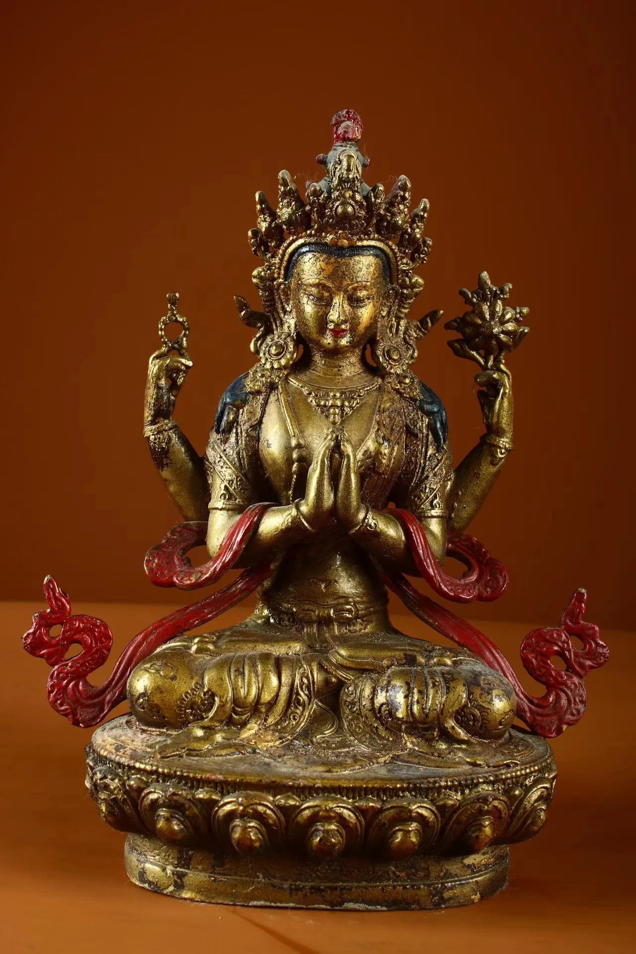 

Rare old Handmade copper Four-armed Tara Buddha statue,Free shipping