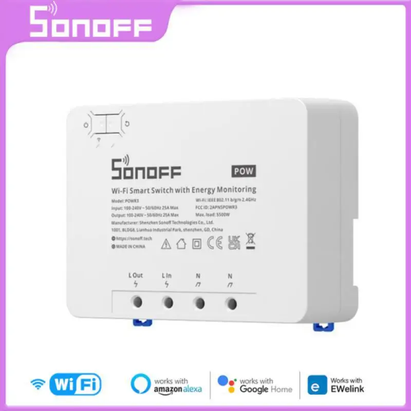 

SONOFF POWR3 WiFi Smart DIY Switch 25A 5500W Power Metering Overload Protection Energy Saving eWelink APP Alexa Voice Conrol