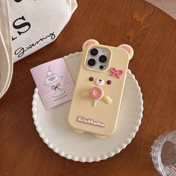 Kawaii Sweet Rilakkuma Bear Soft Silicone 3D Cartoon Shockproof Phone Case - iPhone 12 Pro Max (Beige)