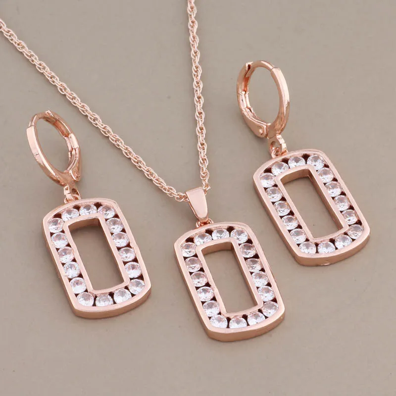 

New Luxury Necklaces And Earrings Set Natural Zircon Dangle Earrings 585 Rose Gold Color Elegant Women's Set Daily Jewelry