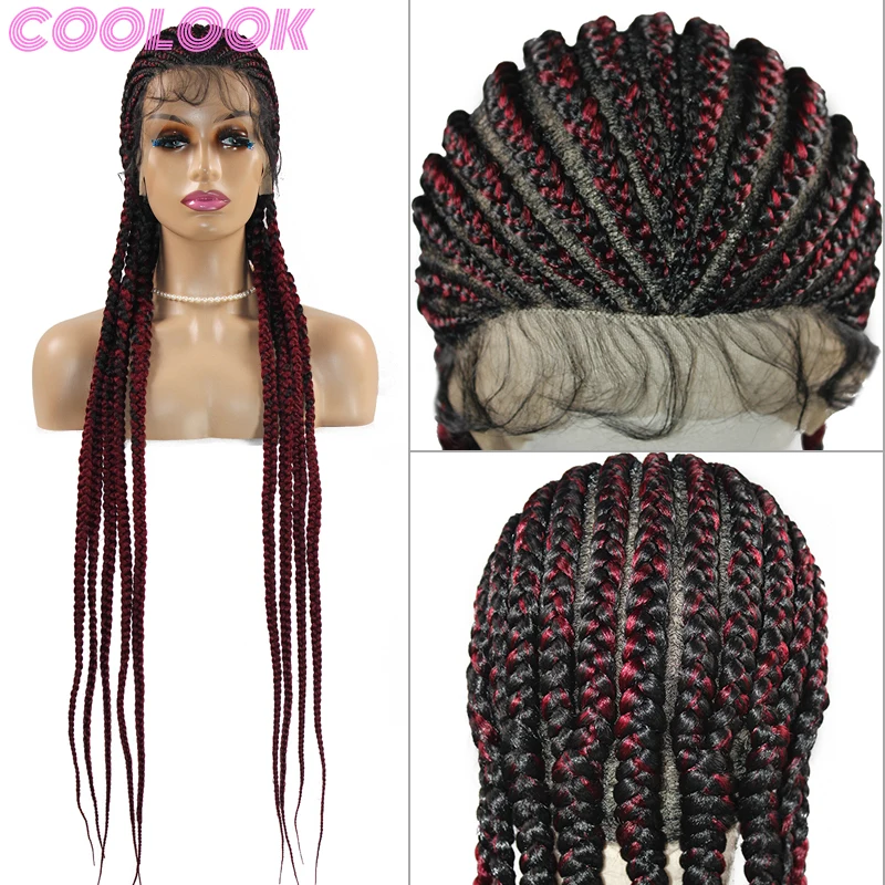 

Ombre Long Knotless Braid Lace Front Wigs 36 Inch BUG Synthetic Braided Lace Wigs for Women 360 Full Lace Box Braids Frontal Wig