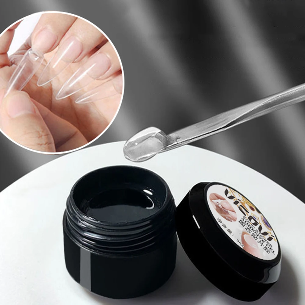 1 Jar Solid Nail Gel Glue for Fake Nail Tips Clear Acrylic Fake Tips Solid Gel Press On Poly Builder Gel UV Light Cured Glue 4
