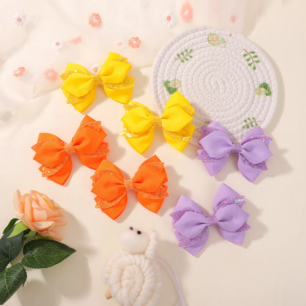2 Teile/satz Bunte Party Bowknot Band Haar Clips für Mädchen Glitter Haar Pony Hairgripes Schöne Einfarbig Haarspange – Detail 4