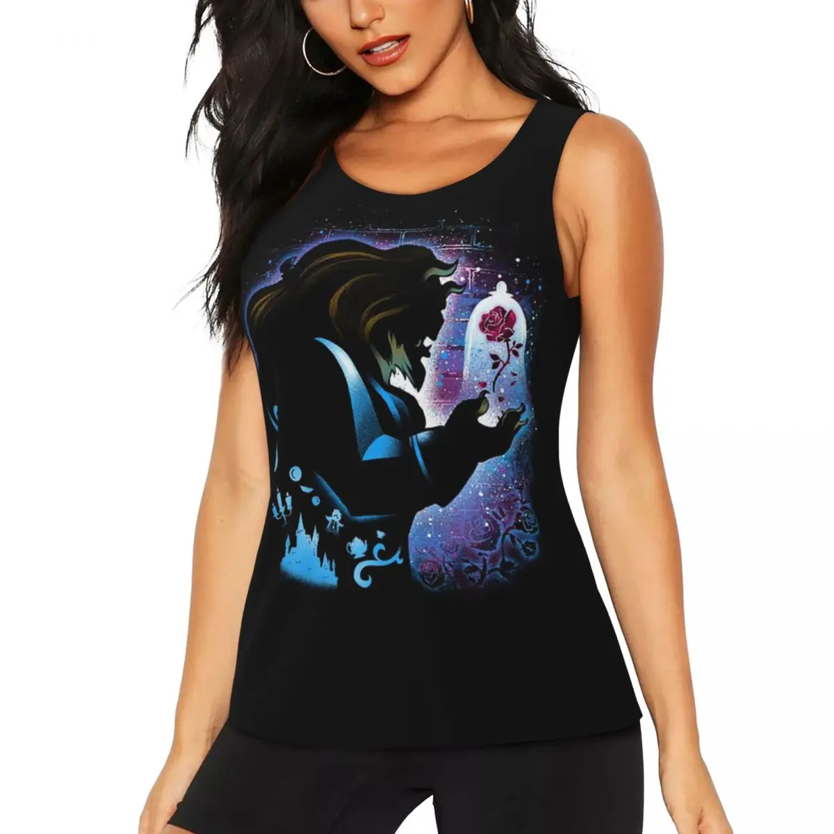 Beauty And The Beast Cartoon Yoga Shirts Women Athletic Running Tank Tops