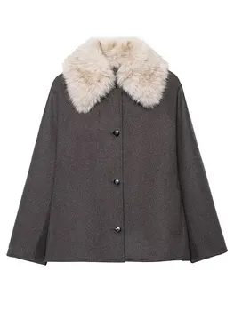 HH الخريف الشتاء النساء أنيقة الفراء التلبيب معاطف واحدة الصدر طويلة الأكمام سترة أزياء شارع العليا سيدة شيك ملابس خارجية 2