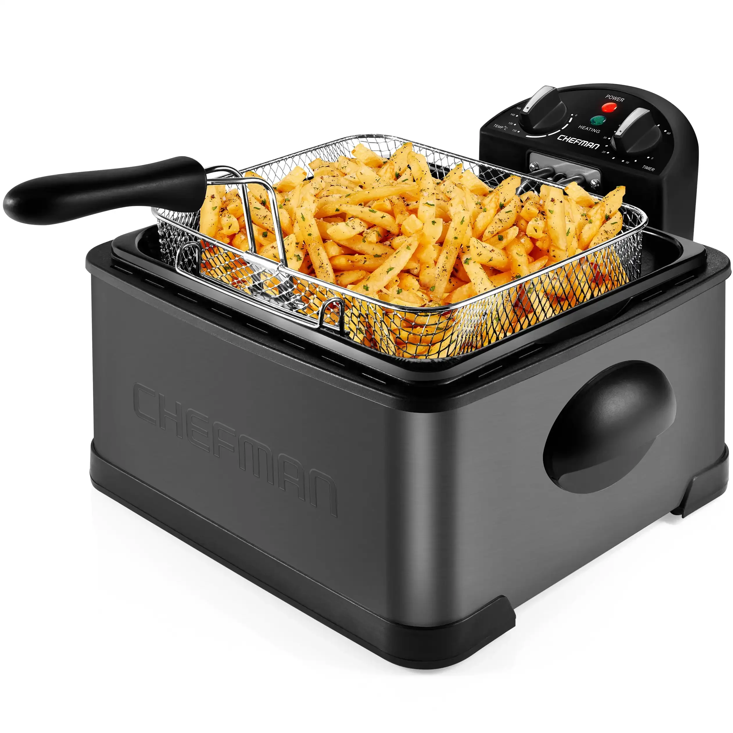 NEW Stainless Steel Deep Fryer XL 4.5 Liter Capacity, Adjustable Temperature & Timer Black