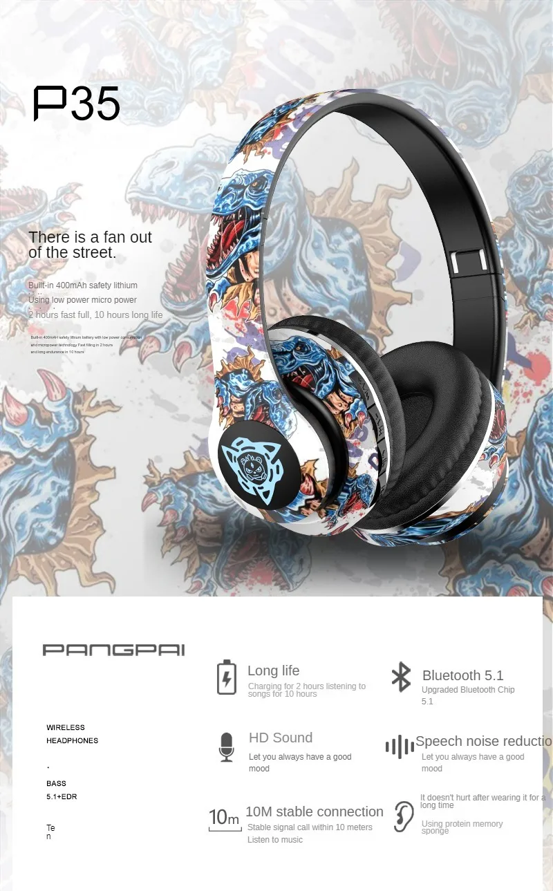 Graffiti style wireless Bluetooth headset with RGB lights