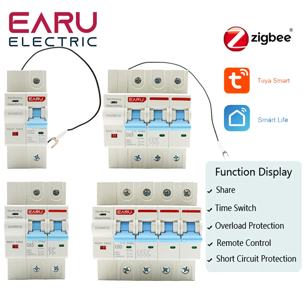 

Zigbee 1P 2P 3P 4P TUYA APP Smart Circuit Breaker Timer Relay Voice Remote Control Automatic Intelligent Interruptor WIFI Switch