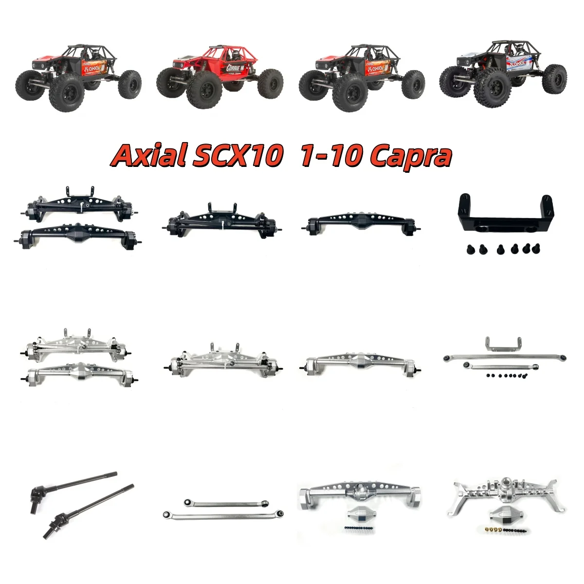 Suitable for 1/10 Axial Utb10 Capra 1.9 Cnc Aluminum Alloy Front and Rear Axle Assembly, Linkage Rod, Gear, Drive Shaft, Steering Gear Mount Axi03004B Axi03022B Axi03000 Axi03000B Axi03030