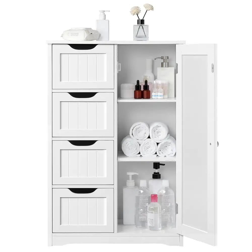 

Freestanding Wooden Bathroom Floor Cabinet Storage Organizer ,White