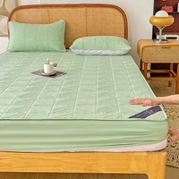 Solid Color Quilted Fitted Sheet Set - Deep Pocket Sheet with 2 Pillowcase, Soft Mattress Cover Suitable for Fall Winter Spring 4
