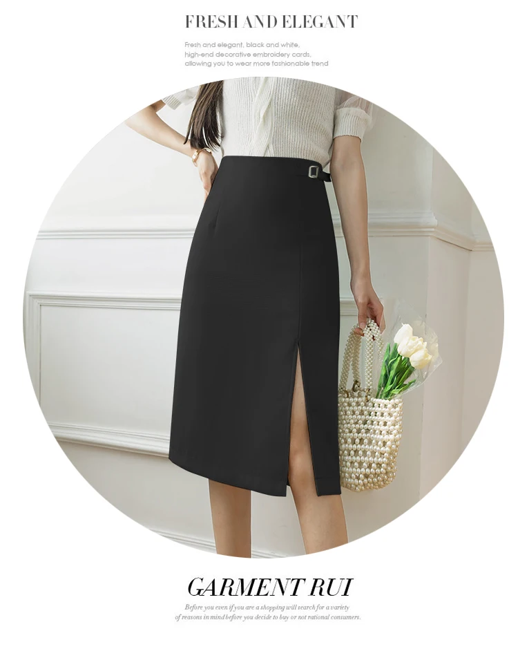 Women Sexy Knee-Length Skirt Plus Size 2022 Fashion High Waist A-line Skirt Casual Bodycon Open Split Stretch Work Skirts hoop skirt