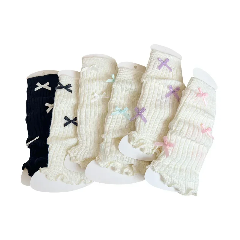 Children Leg Warmers Kids Autumn Warm Leg Warmers Girls Sweet Ballet Bow Knitted Yarn Sock Winter Fashion Children Cute Pile Sock Legwarmers