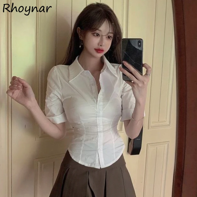 

Shirts Women Slim Sweet All-match Preppy Elegant Fashion Thin Leisure Sexy Streetwear Cozy Korean Style Tender Young Ins Basic