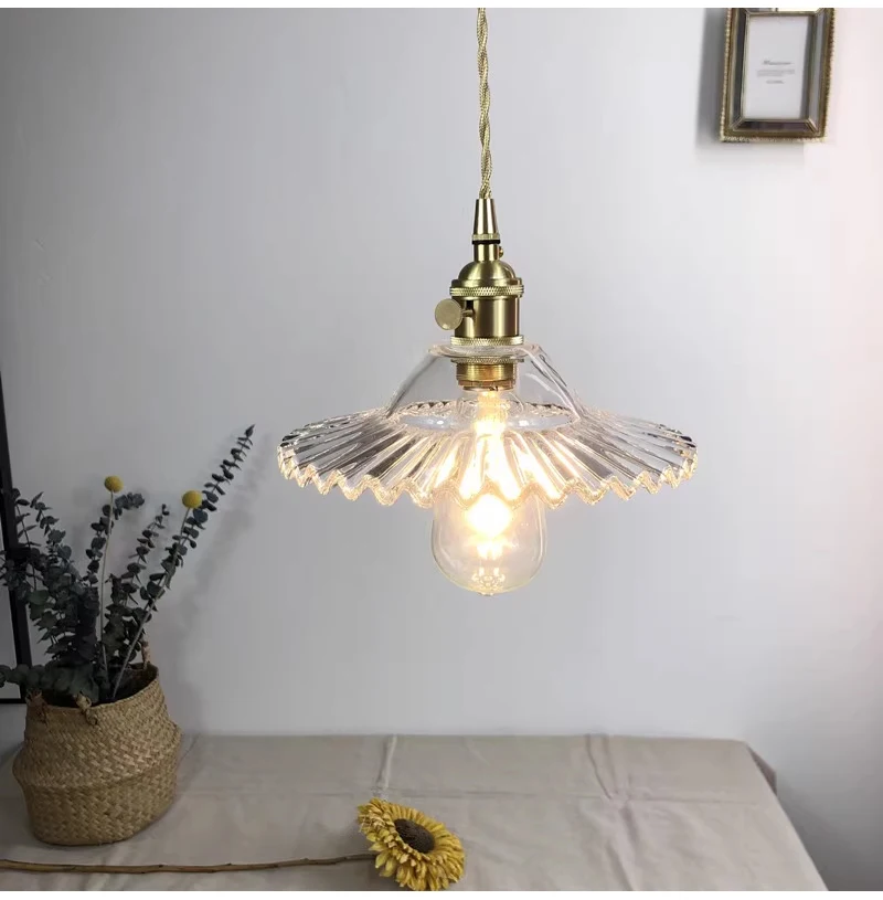 American Style Rural Retro Pendant Light Nostalgic Milk Tea Shop Single Hanging Lamps Coffee House Bar Counter Lotus Glass Light