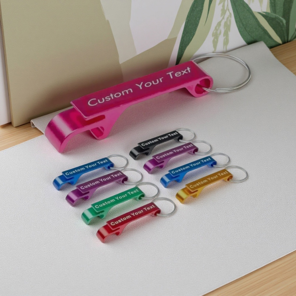 Opener Beer Keychain Keyring Custom Name LOGO Bottle Multifunctional Laser Carving Key Ring Chain Bar AD Multi Color 5PCS Gift