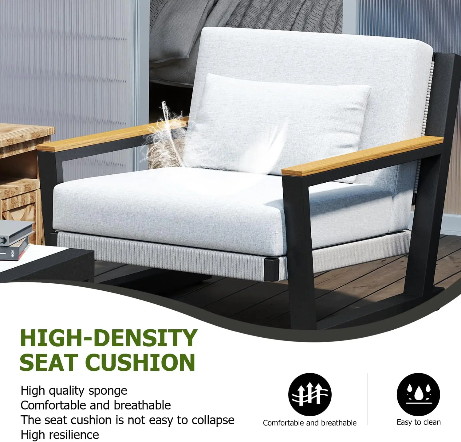 Aluminum Outdoor Patio Furniture Set 5 Seat, Patio Conversation Set with Durable Mesh Rope Weaving, Wide Armrests and Seats