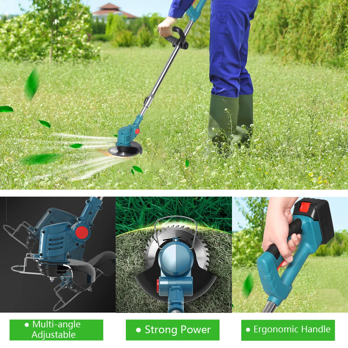 1800W Cordless Handheld Electric Lawn Mower Grass Trimmer Adjustable Garden Pruning Cutting with 2 Lithium Battery 8 Accessories - Image 4