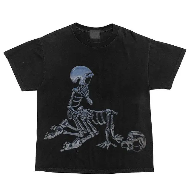 

Vintage Skull Short Sleeve T-shirt American hiphop High Street Tops Men's and Women's Fashion Couples Oversized t shirt