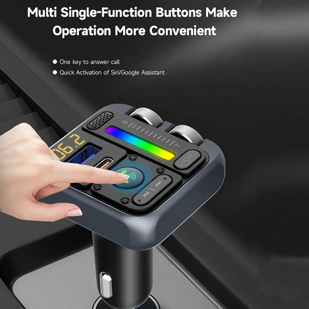 Bluetooth 5.3 FM transmitter car adapter car charger 42W PD30W HIFI sound effect wireless hands-free Call USB MP3 music Player