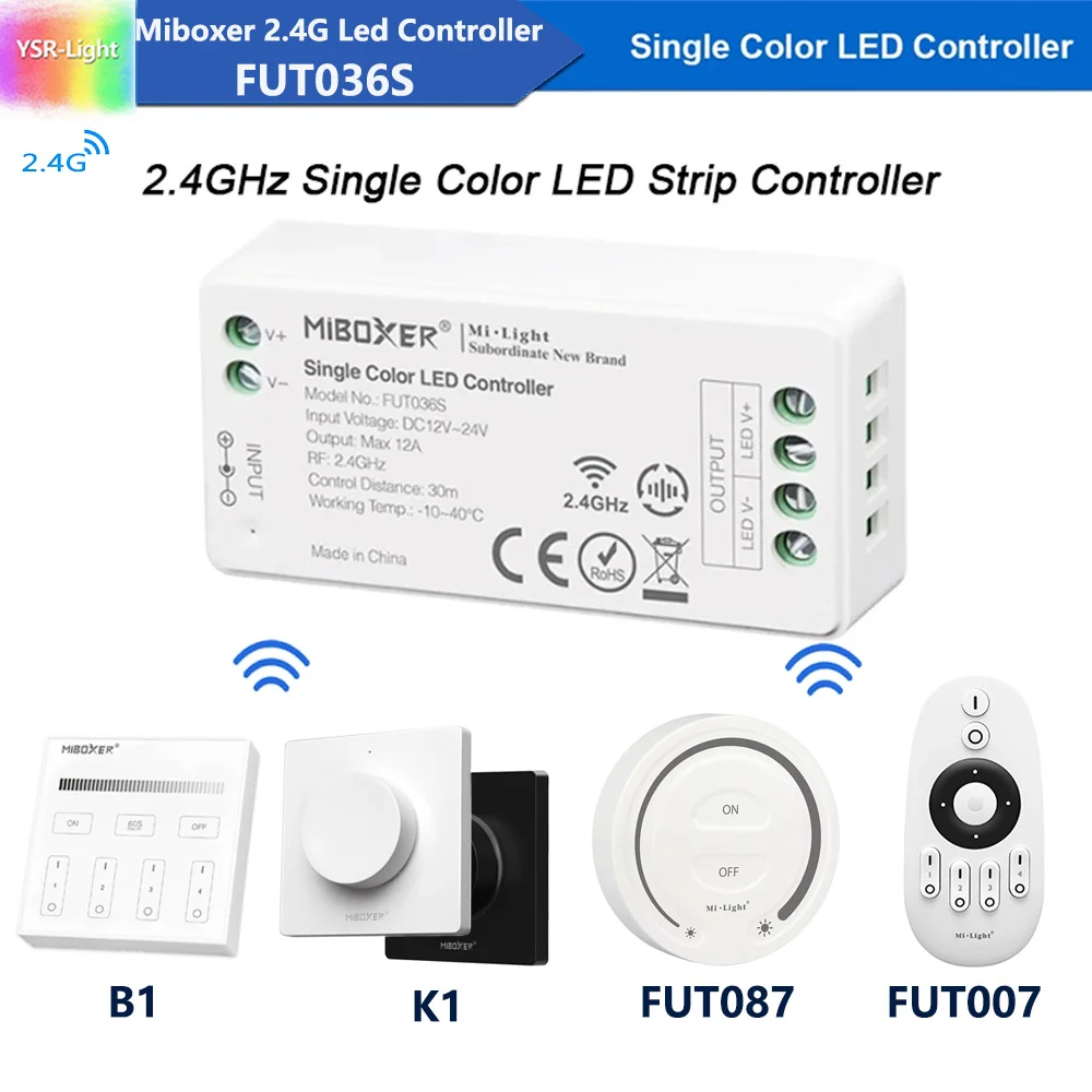 Milight Miboxer Touch Dimming Remote Led Controller Dc12V Dc24V 12A Pwm Wireless 2.4G Led Dimmer Controller Fut036S Fr 5050 3528
