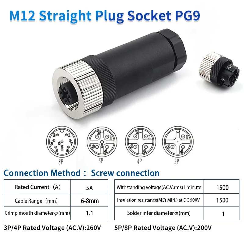 Waterproof IP67 Aviation Plug Socket Connector - Screw Threaded Coupling - 1 Piece