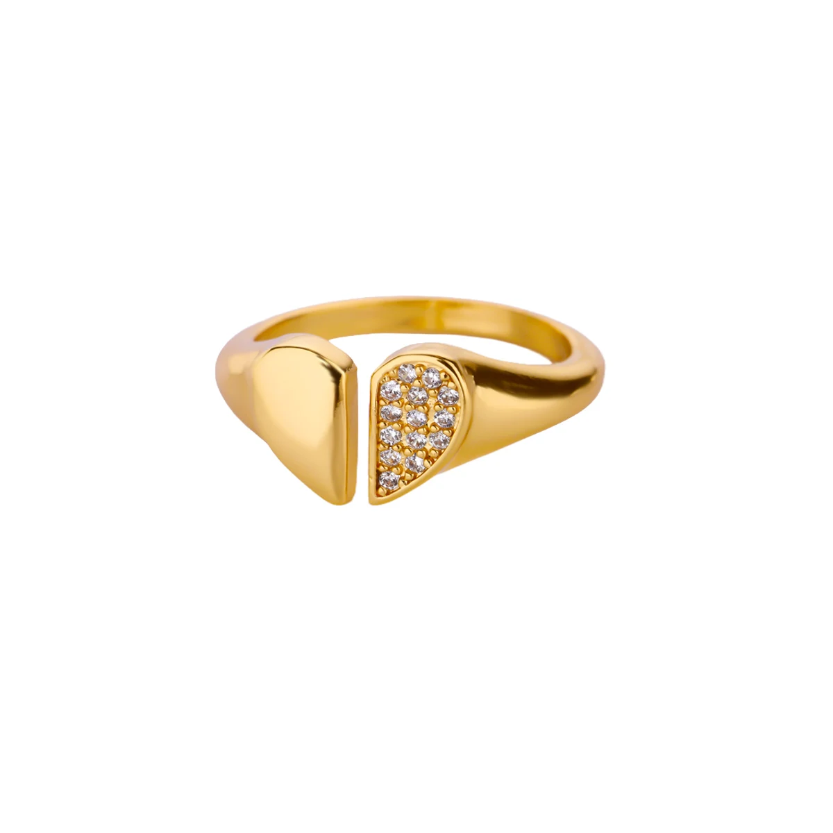 Zircon Heart Rings 18K Gold Plated Stainless Steel For Women