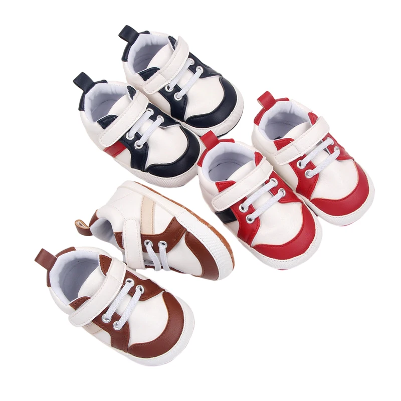 BeQeuewll Infant Baby Boys Sneakers Stripe PU Leather AntiSlip Soft Sole Prewalker Toddler