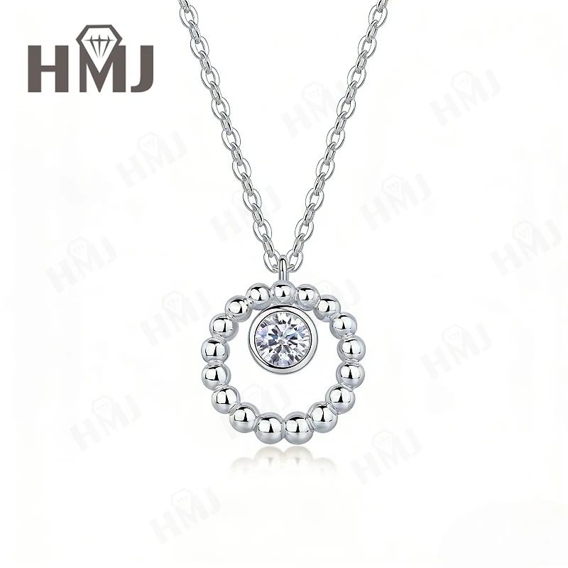 Halskette aus 925er-Sterlingsilber, D-Farbe, Mossanit, 5 mm, runder Schliff, VVS1-Anhänger, Weißgold, edler Schmuck, Geschenk für Frauen zum Jahrestag – Detail 3