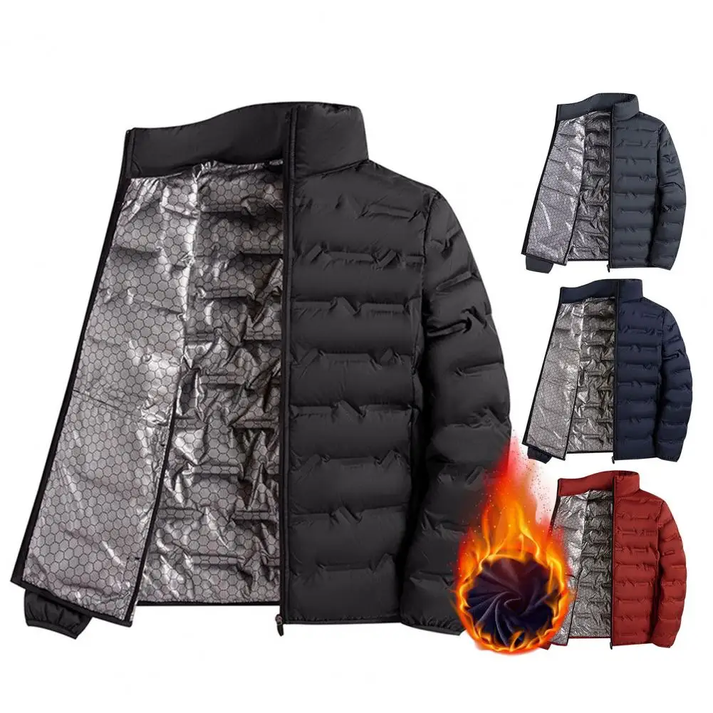 Self-heating Down Jacket Men Solid Windproof Pleated Down Jackets Stand Collar Classical Warm Winter Jackets Male