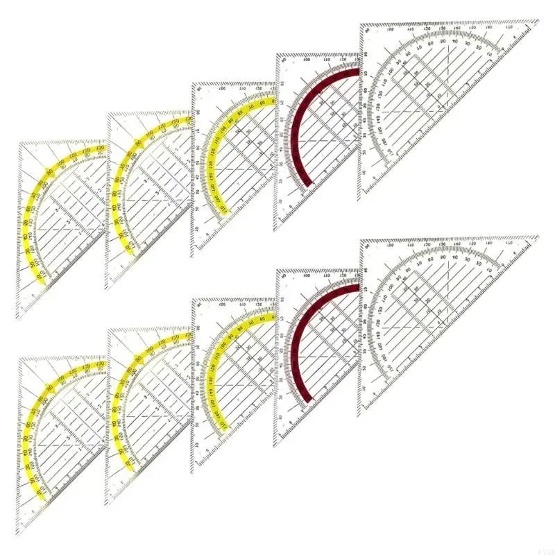 L74A 10Pcs 2-in-1 세트 정사각형 눈금자 180 수학 각도기 엔지니어링 제도를위한 다기능 기하학 그리기 도구