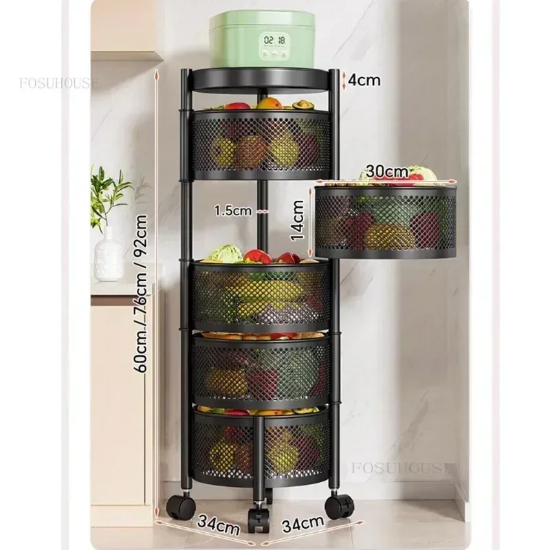 Home Fruit Vegetable Kitchen Storage Trolley Cart Multifunctional Rotating Kitchen Trolleys Multi-layer Auxiliary Cart K