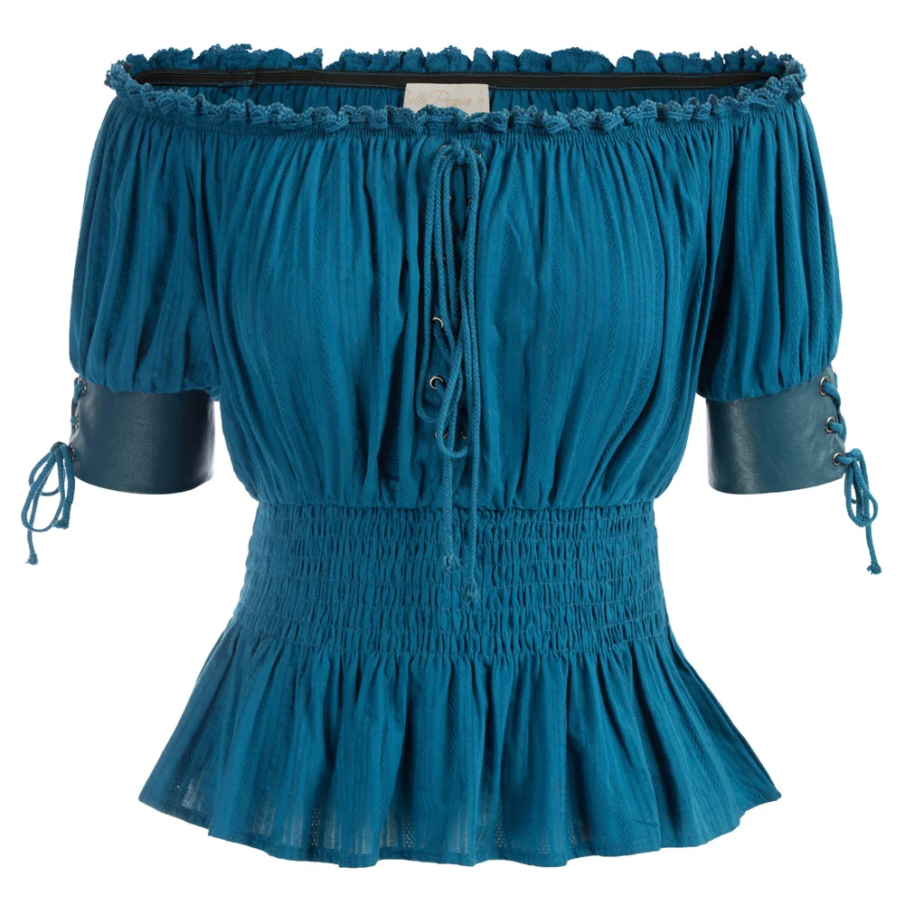 Damen Steampunk Bluse – Schulterfrei, Mit Schnürung, Für Cosplay & Halloween