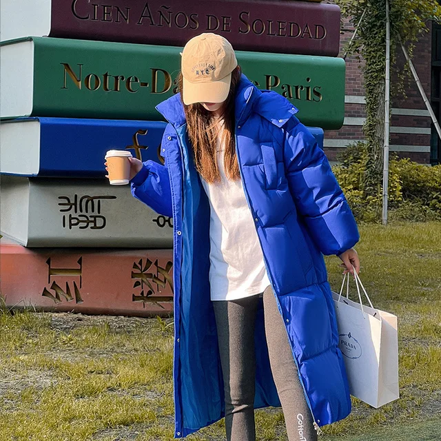 Женское зимнее длинное пальто, Корейская версия, свободный длинный пуховик с подкладкой, Женская Повседневная утепленная куртка в литературном ретро стиле 1