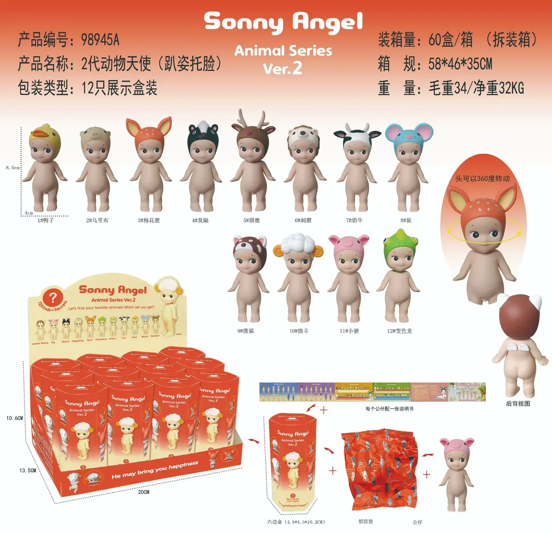 thumbnail image 1 of Caja ciega de Sonny Angel, figura de anime de frutas y verduras de Mofusand Hippers que mira hacia atrás, decoración de habitación, regalo de animal navideño, juguete Hippers, 1 of 5