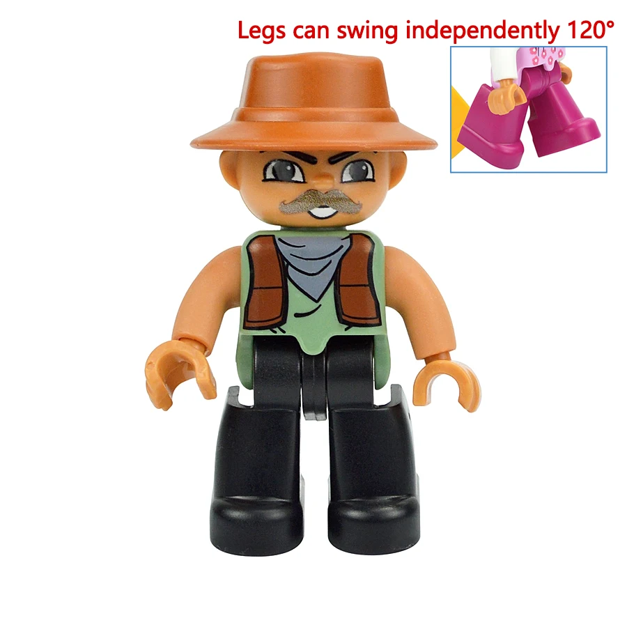 Jumbo Building Block Character Set - Farmer, Pirate, Worker, Doctor & Policeman Figures