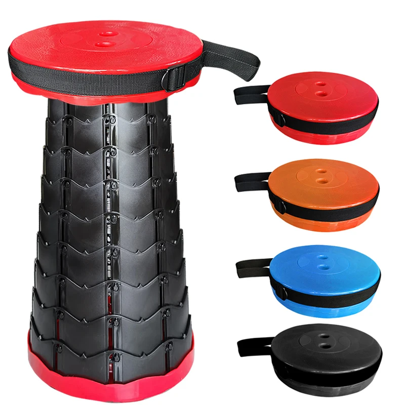 Retractable Folding Stool for Camping Fishing Height Adjustable -Portable Plastic Collapsible Telescoping Stool Seat Chair
