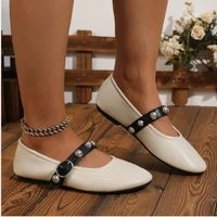 Ballet Flats for Ladies 2025 Spring Rivet Design Buckle Strap Soft Leather Women Footwear Light Comfortable Leisure Female Shoes - Image 6