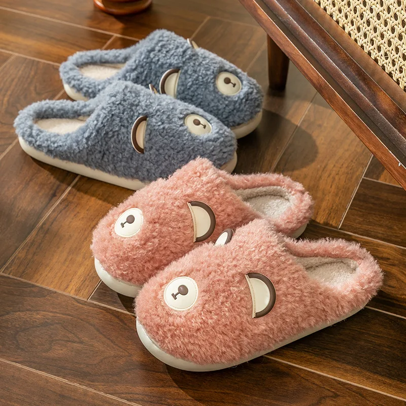 

Зимние меховые тапочки для женщин и мужчин, теплые мягкие Меховые тапочки с симпатичным мультяшным медведем для спальни, дамские пушистые тапочки для девочек, плюшевая обувь для пар